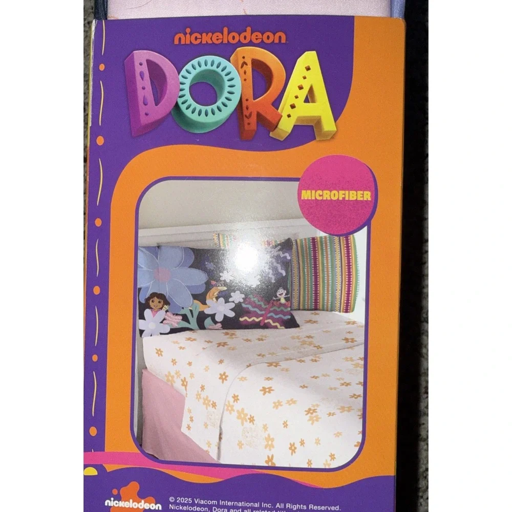 Dora the Explorer Kids 4 Piece Pink Orange‎ Floral Sheet Set, Full Size NWT